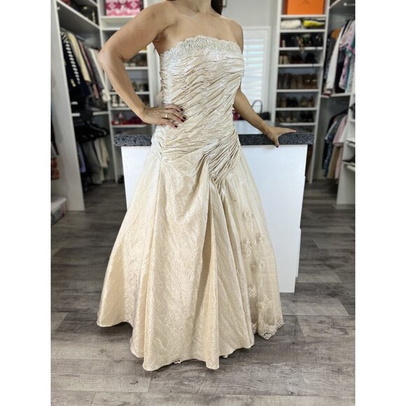 Rina di Montella Champagne Taffeta with Crop Jacket Formal Ball Gown $680 - Picture 6 of 12